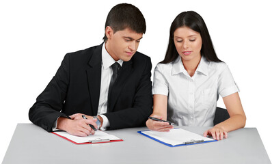 Coworkers with Clipboard - Isolated