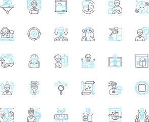 Time tracking linear icons set. Efficiency, Productivity, Clocking, Management, Timesheets, Attendance, Clock-in line vector and concept signs. Workload,Organization,Timekeeping outline Generative AI