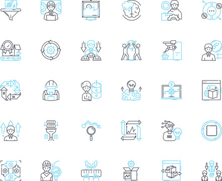 Time tracking linear icons set. Efficiency, Productivity, Clocking, Management, Timesheets, Attendance, Clock-in line vector and concept signs. Workload,Organization,Timekeeping outline Generative AI