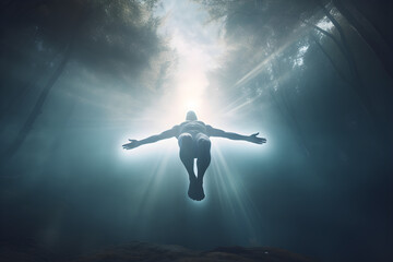 man in transedental meditation, chakra meditation, zen, outreach, astral projection, out-of-body mediumship, dream, ascension to heaven, jesus