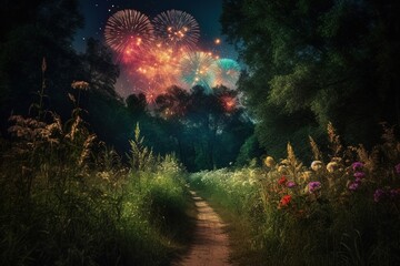 Obraz premium fireworks in the woods