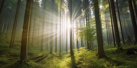 sun rays through the forest