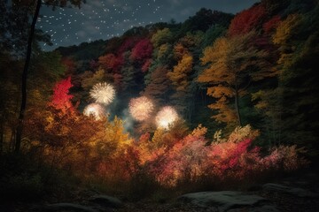 Fototapeta na wymiar fireworks in the woods