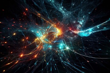 Naklejka na ściany i meble Quantum computer of glowing qubits. Abstract Concept supercomputers. Generative Ai