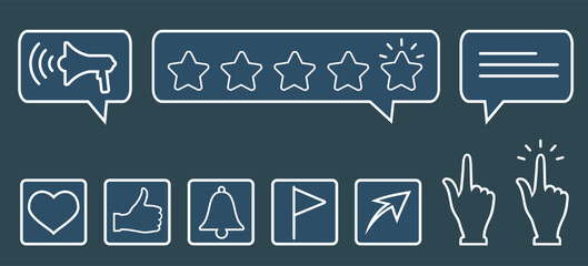 Vector label of customer feedback. Social media notification and reaction icons.