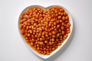 Baked beans in a heart shaped bowl - generative ai