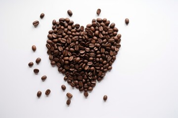 Coffee beans on a white background in a heart shape - generative ai