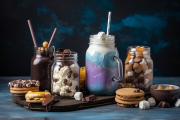 Obraz na płótnie Canvas Generative ai. Chocolate and donuts extreme milkshake with marshmallow
