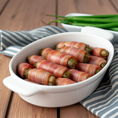 Vegetable rolls wrapped in bacon