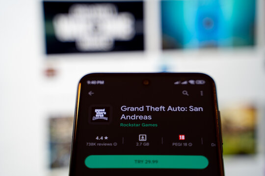 Grand Theft Auto: San Andreas, mobile game on Google Play. Ankara, Turkey - April 28, 2023.