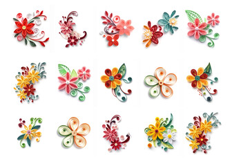 cute flower ornament of paper quilling style. This graffiti material is ideal for decorating message cards for weddings and birthdays. Generative AI