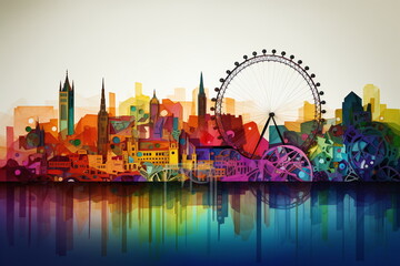 The Colorful City that Never Sleeps: London Cityscape Illustration   - Generative Ai
