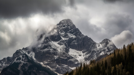 Obraz premium Photo of a mountain with clouds in the sky