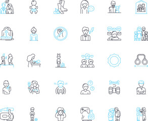 Mental work linear icons set. Concentration, Cognition, Analysis, Intelligence, Creativity, Focus, Calculation line vector and concept signs. Mental agility,Memory,Strategic thinking Generative AI