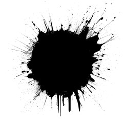 black ink blot with drops on transparent background (png image) created with Generative AI technology