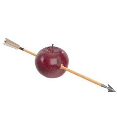 3D rendering illustration of an arrow through an apple
