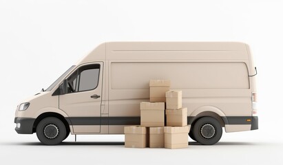 Delivery van car with cardboard boxes. Generative AI 