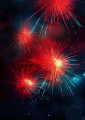 Blue, red, white, firework, Independence Day Abstract Poster background, copyspace. AI generative