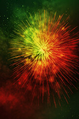 Fototapeta premium Green, red, yellow, firework, Independence Day Abstract Poster background, copyspace. AI generative