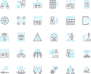 Firm gains linear icons set. Profits, Earnings, Growth, Revenue, Success, Expansion, Increase line vector and concept signs. Upsurge,Boost,Accumulation outline illustrations Generative AI