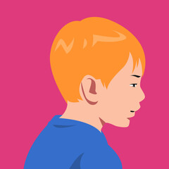 portrait of a boy with orange hair. side view. suitable for avatar, social media profile, print, poster. flat vector illustration.