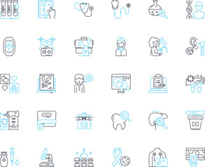 Infirmary linear icons set. Bed, Medicine, Nurse, Patient, Hospital, Emergency, Care line vector and concept signs. Doctor,Ambulance,Health outline illustrations Generative AI