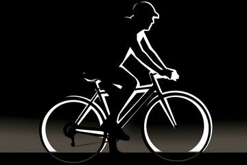 Simplified Vector Art Graphic Illustration - Bicyclist Silhouette in Black and White (Generative AI)