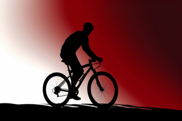 Fototapeta na wymiar Simplified Vector Art Graphic Illustration - Bicyclist Silhouette with Red and White Gradient Background (Generative AI)