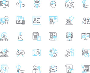 Enterprise economy linear icons set. Efficiency, Productivity, Innovation, Scalability, Growth, Wealth, Risk line vector and concept signs. Investment,Strategy,Sustainability outline Generative AI