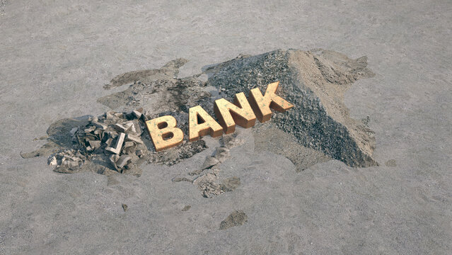 Bank crisis word sunken
