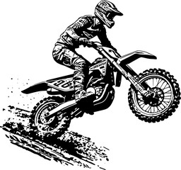 Illustration of motocross in black and white style.