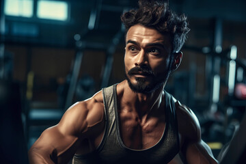 Fototapeta na wymiar bodybuilder training, Indian Guy working out in gym, fit and confident. Generative AI