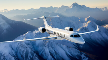 Gulfstream Aerospace G550 luxury business jet above the mountains