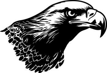 Illustration of eagle head in black and white style.