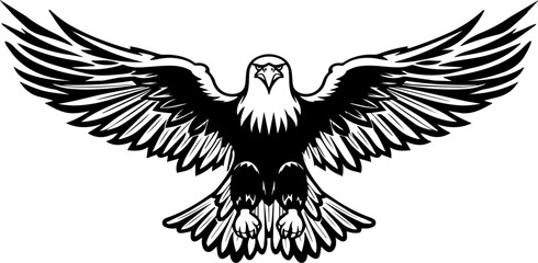 Illustration of bald eagle in black and white style.