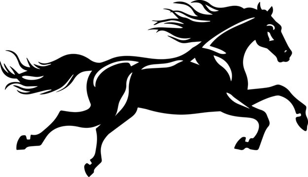 Illustration of running horse in drawing stencil style.