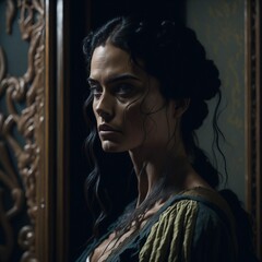 Woman in fashion. Realistic painting. Painting for the interior. Beautiful girl. Heroine in retro style.