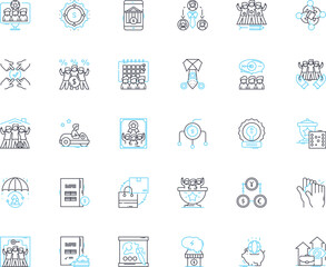Economic stability linear icons set. Growth, Stability, Prosperity, Equilibrium, Robustness, Sustainability, Resilience line vector and concept signs. Consistency,Balance,Development Generative AI