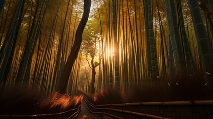 Golden Hour Enchantment in Arashiyama Bamboo Grove