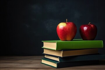 Apple With Stack Of Books Educational Background Generative AI