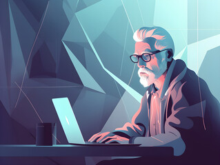 An illustration of a person of advanced age, wearing stylish and modern clothing