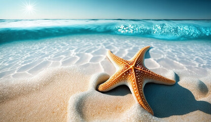 Fototapeta na wymiar 浜辺のヒトデ | starfish on the beach Generative AI 