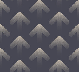 Rounded Up Arrow Symbol Vector Dotwork Endless Pattern Business Abstract Background. Growth Concept Moving Up Arrows Repetitive Structure Continuous Grey Wallpaper. Half Tone Art Loopable Illustration