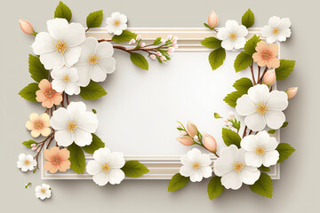 Beautiful spring floral frame, square shape, illustration AI