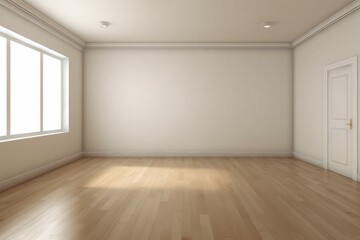 White Empty Room with Wood Flooring Interior Space Illustration [Generative AI]