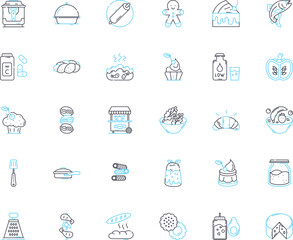 Cafeteria linear icons set. Food, Canteen, Eatery, Restaurant, Lunchroom, Dining, Casual line vector and concept signs. Buffet,Refreshments,Beverages outline illustrations