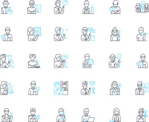Advertising marketing linear icons set. Promotion, Campaign, Branding, Outreach, Media, Strategy, Creative line vector and concept signs. Copywriting,Targeting,Storytelling outline illustrations