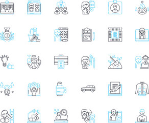 Adverse impact linear icons set. Discrimination, Unfairness, Inequity, Prejudice, Bias, Disadvantage, Harm line vector and concept signs. Misfortune,Disparity,Injustice outline illustrations