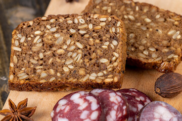 sliced black rye bread with sunflower seeds