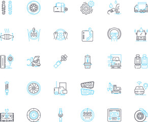 Automobile workshop linear icons set. Mechanic, Diagnostics, Repair, Service, Maintenance, Garage, Inspection line vector and concept signs. Oil change,Tire,Alignment outline illustrations